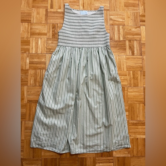 Sleeveless Midi Dress in Soft Sage Stripe - Picture 5 of 7